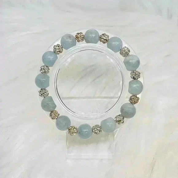 Natural Aquamarine Stone Beaded Bracelet - Picture 1 of 7